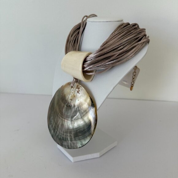 Multi-Strand Cord Large Shell Pendant Necklace t Adjustable Length - Picture 2 of 4